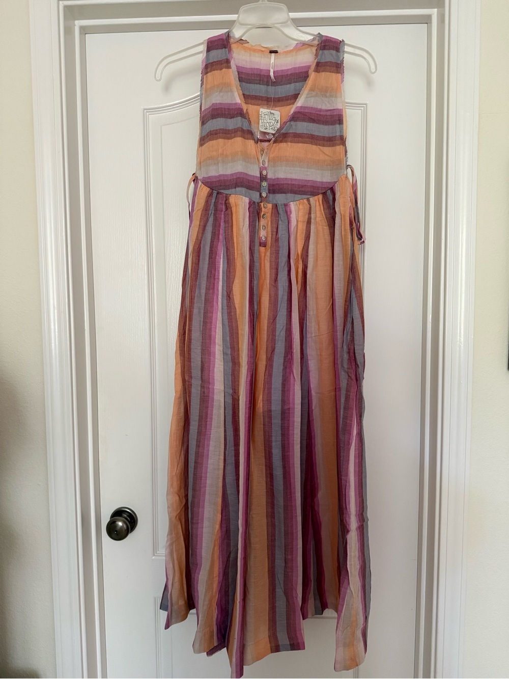 Free People Nora Striped Wide Leg Jumpsuit, Cotton/Linen Blend, Size XS, NWT